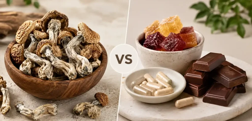 Raw Mushrooms vs Mushroom Edibles: What’s the Difference?