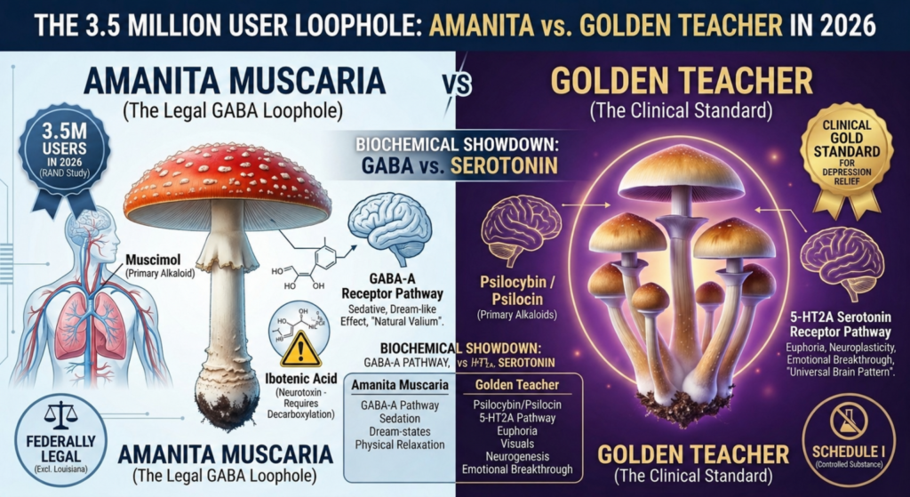 The 3.5 Million User Loophole: Amanita vs. Golden Teacher in 2026
